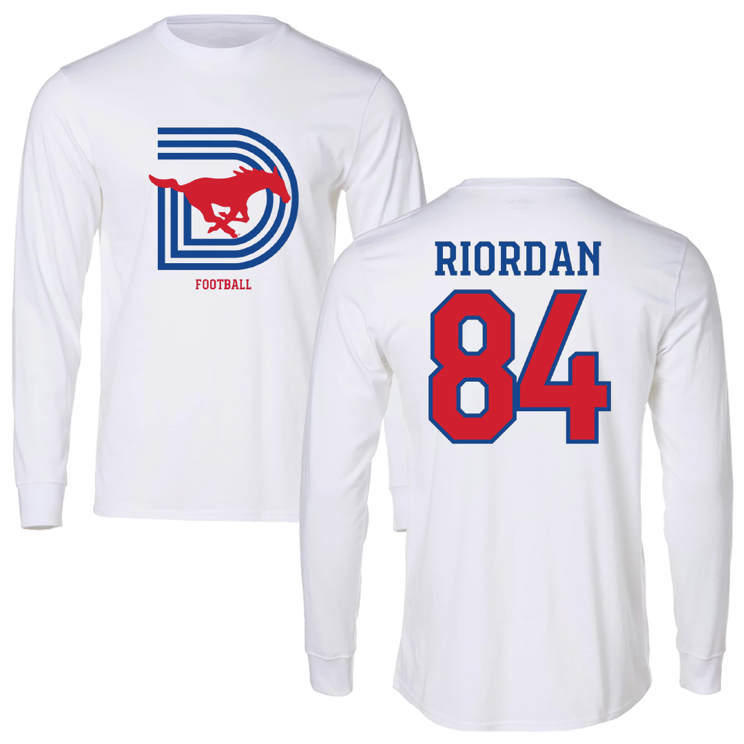 Southern Methodist University Football White Performance Long Sleeve - #84 Tripp Riordan
