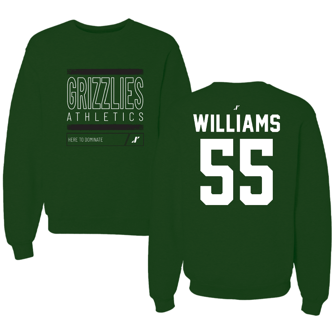 Adams State University Football Forest Green Dominate Crewneck - #55 Quincy Williams