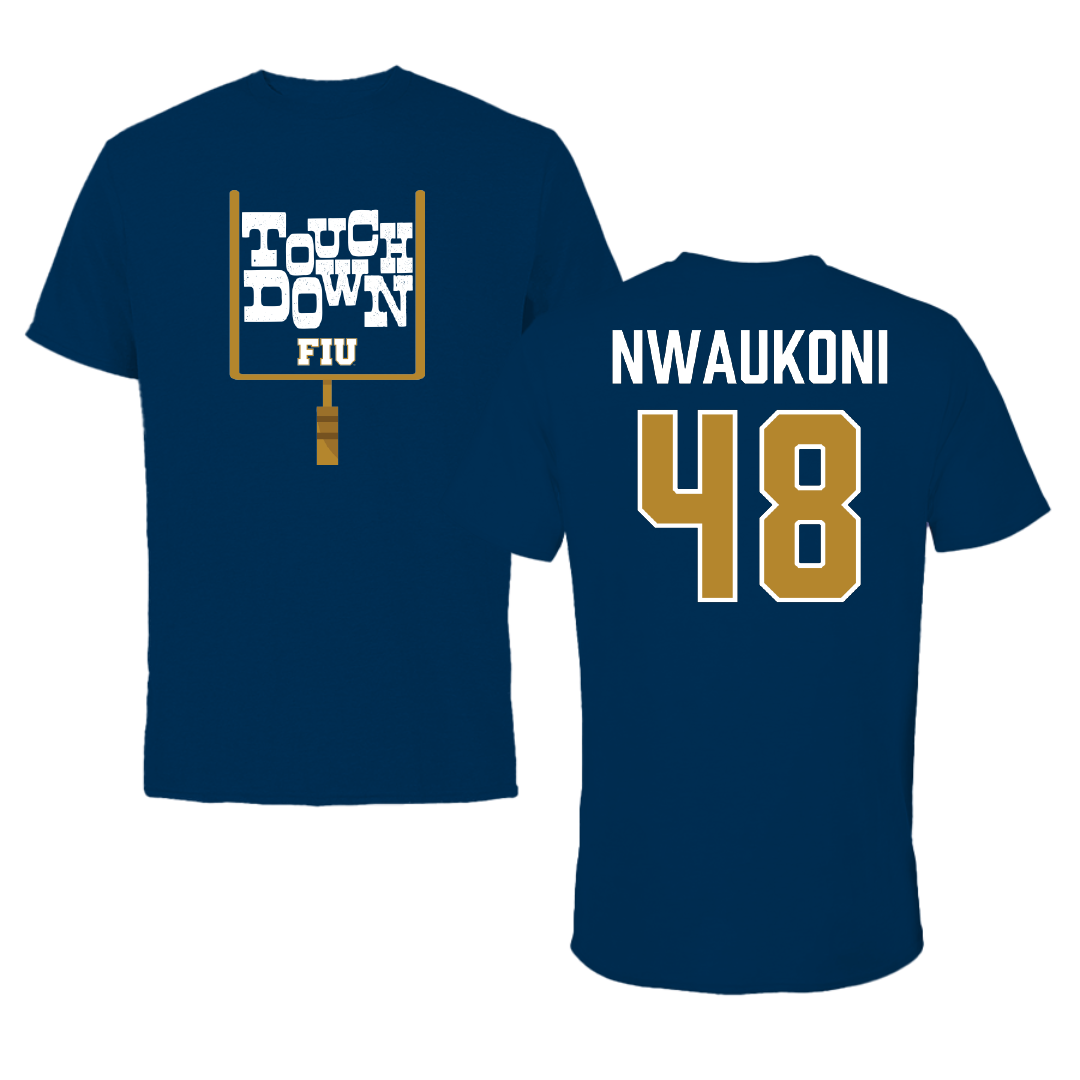 Florida International University Football Navy Touchdown Performance Tee - #48 Richard Nwaukoni