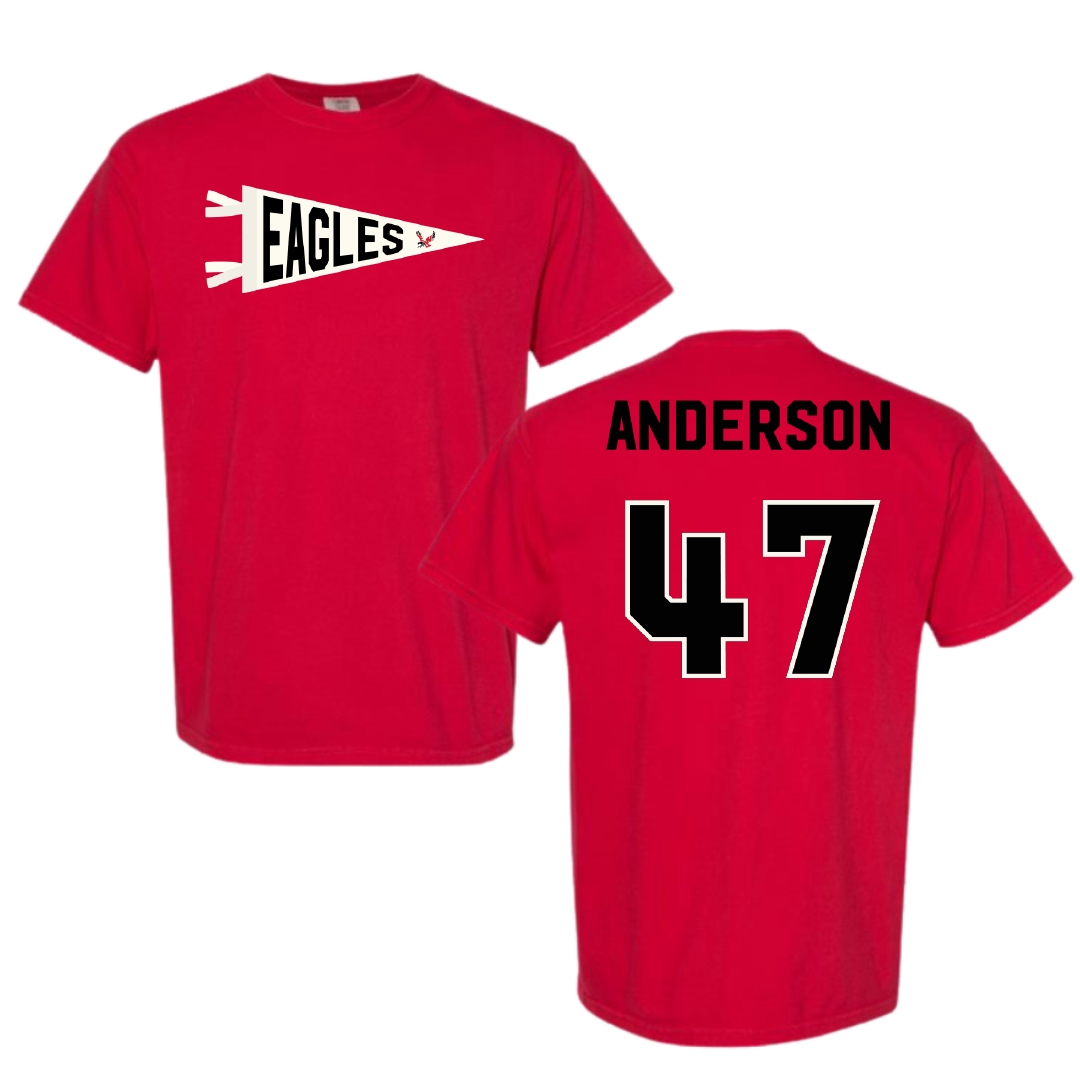 Eastern Washington University Football Red Pennant Comfort Colors Tee - #47 Samarai Anderson