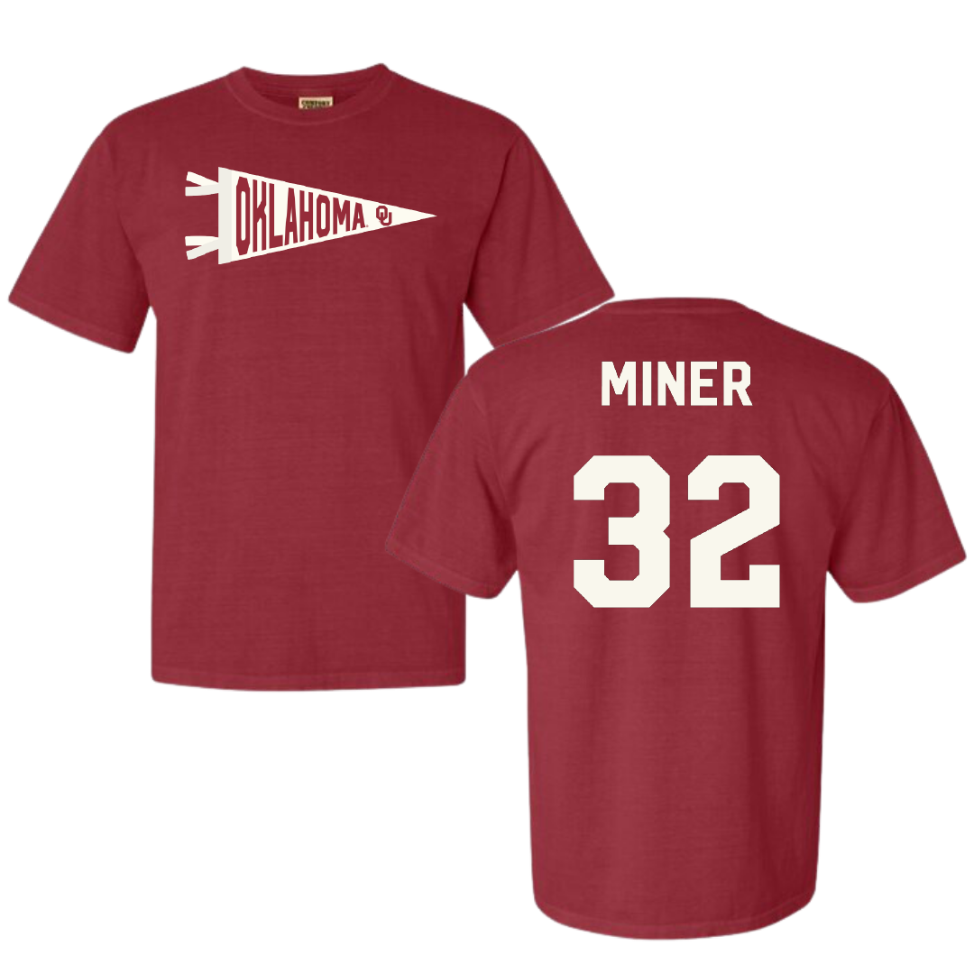 University of Oklahoma Baseball Crimson Pennant Comfort Colors Tee - #32 Jace Miner