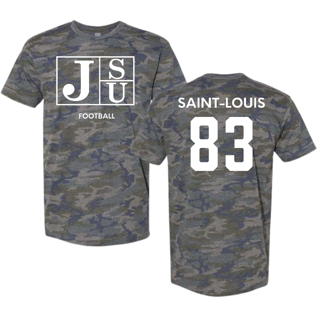 Jackson State University Football Vintage Camo Tee - #83 Sebastien Saint-Louis
