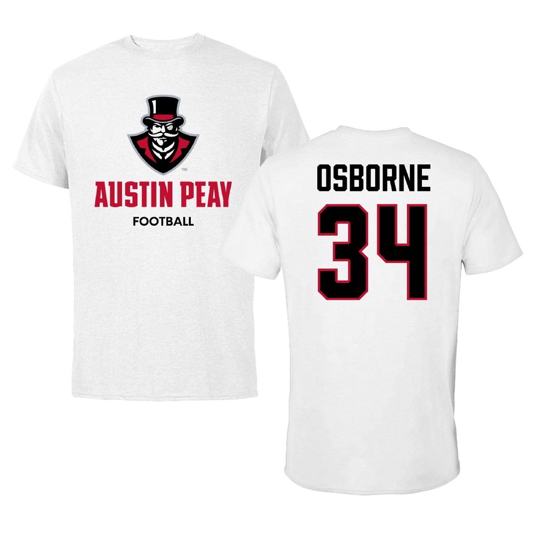 Austin Peay State University Football White Performance Tee - #34 Jahlin Osborne