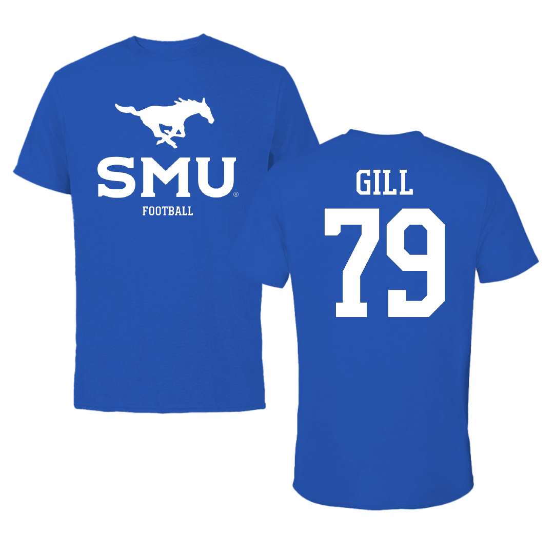 Southern Methodist University Football Blue Mascot Tee - #79 Reagan Gill