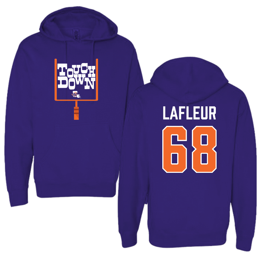 Northwestern State University Football Purple Touchdown Hoodie - #68 Cole LaFleur