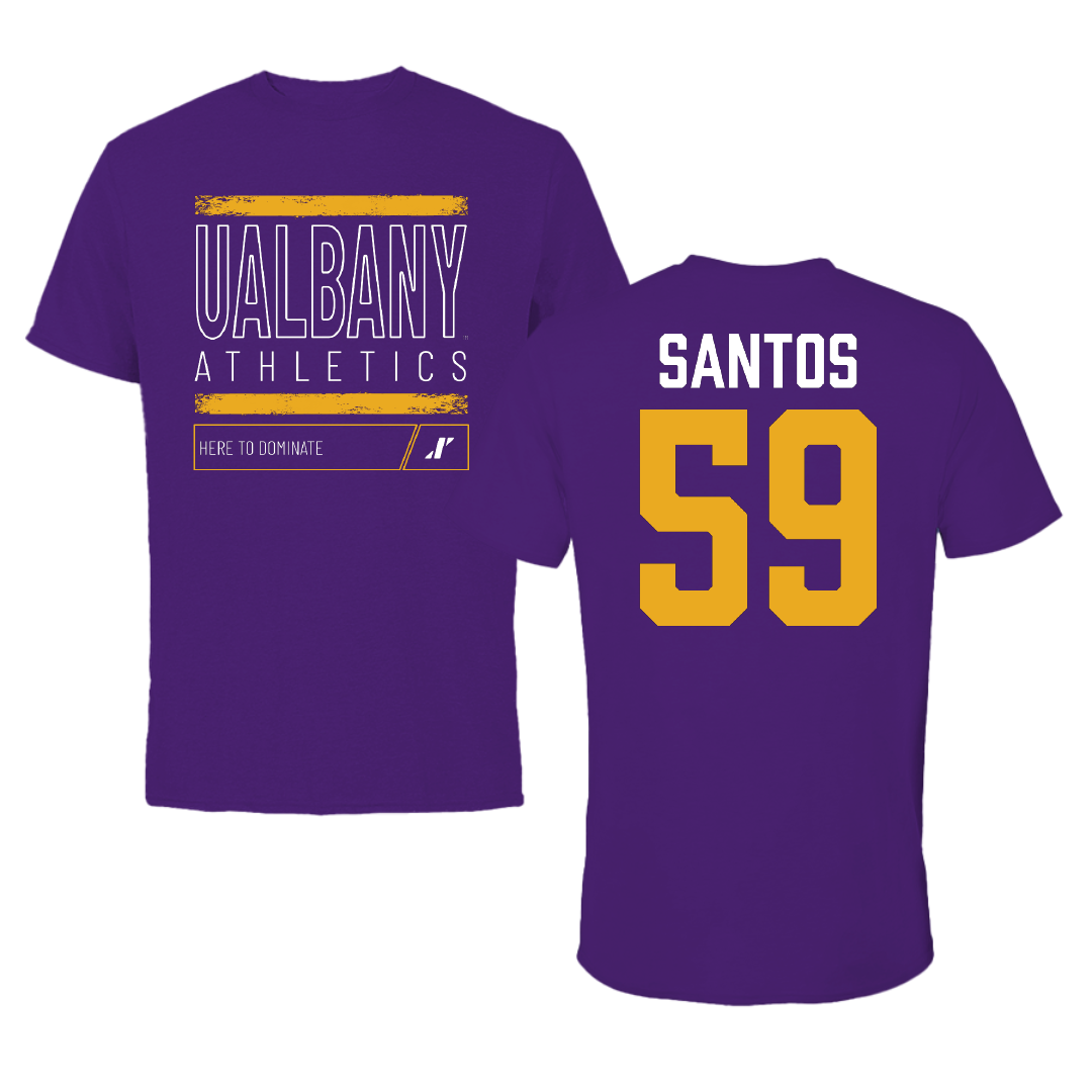 University at Albany Football Purple Dominate Tee - #59 Kenneth Santos