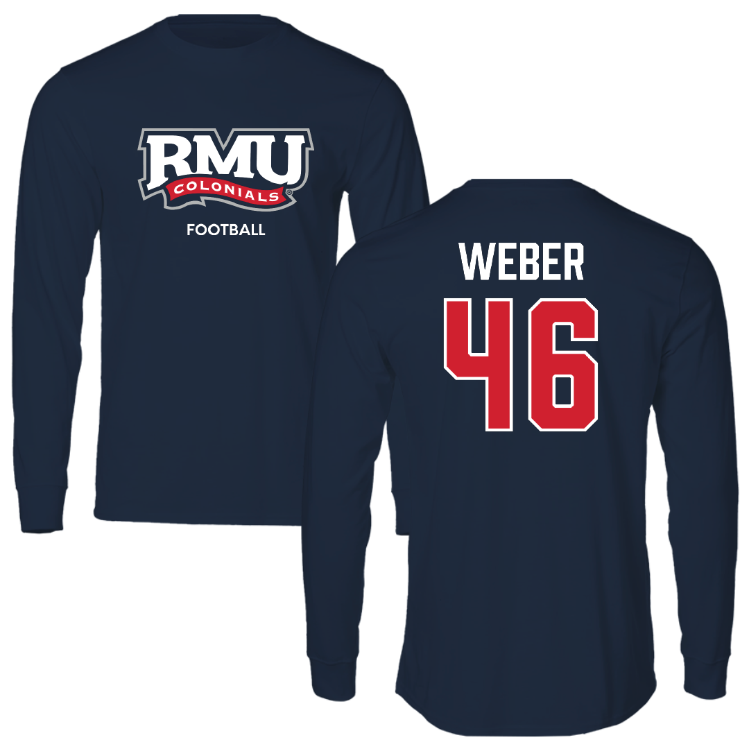 Robert Morris University Football Navy RMU Long Sleeve - #46 Zach Weber