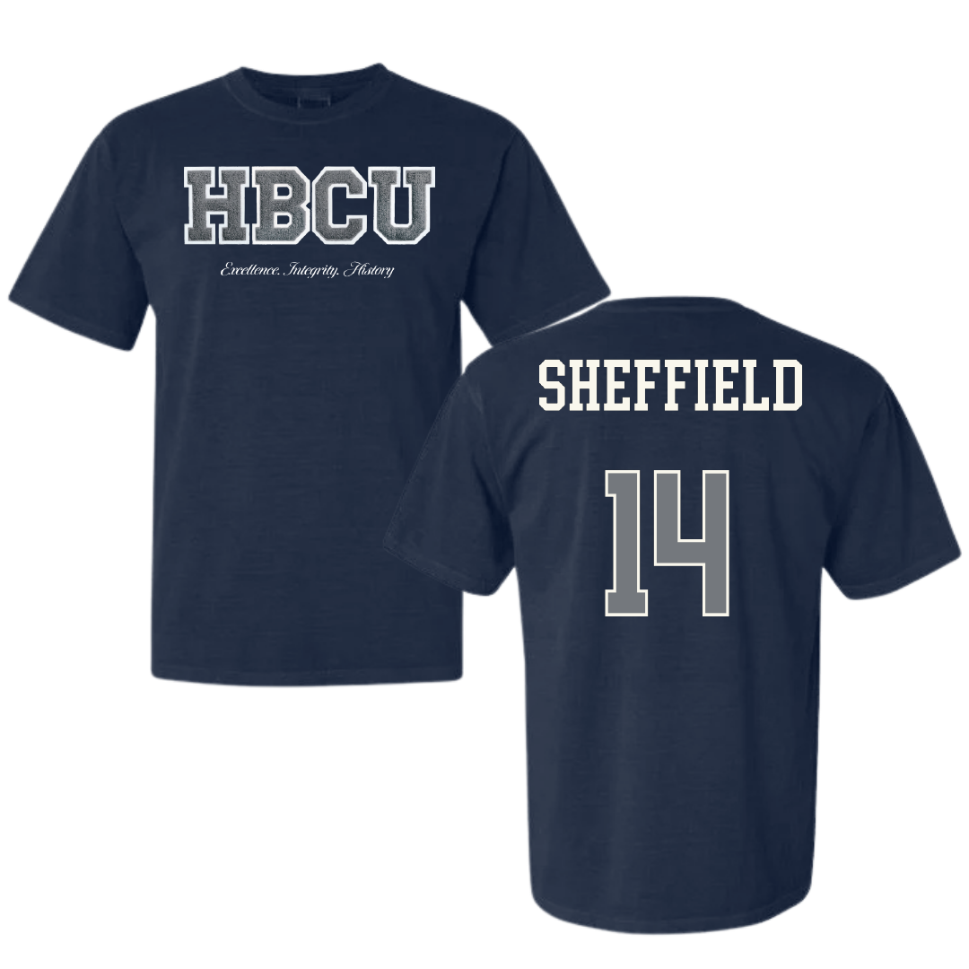 Jackson State University Soccer (W) Navy HBCU Varsity Comfort Colors Tee - #14 Elon Sheffield