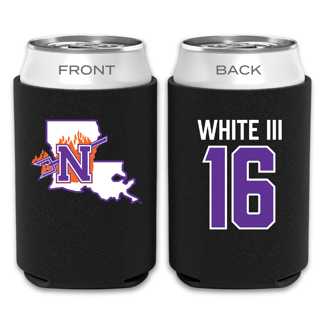 Northwestern State University Football Black Can Cooler - #16 William White III