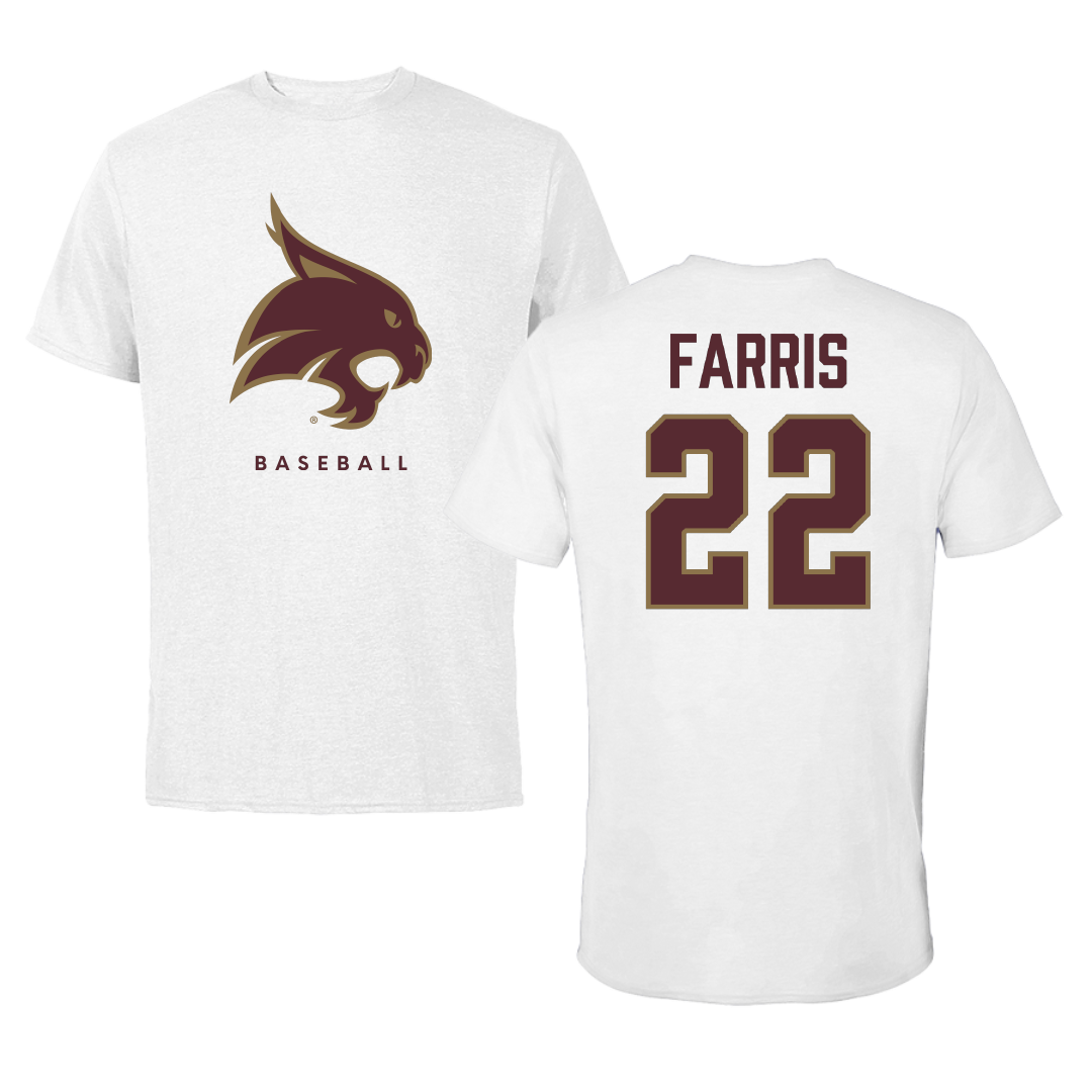 Texas State University Baseball White Tee - #22 Ethan Farris
