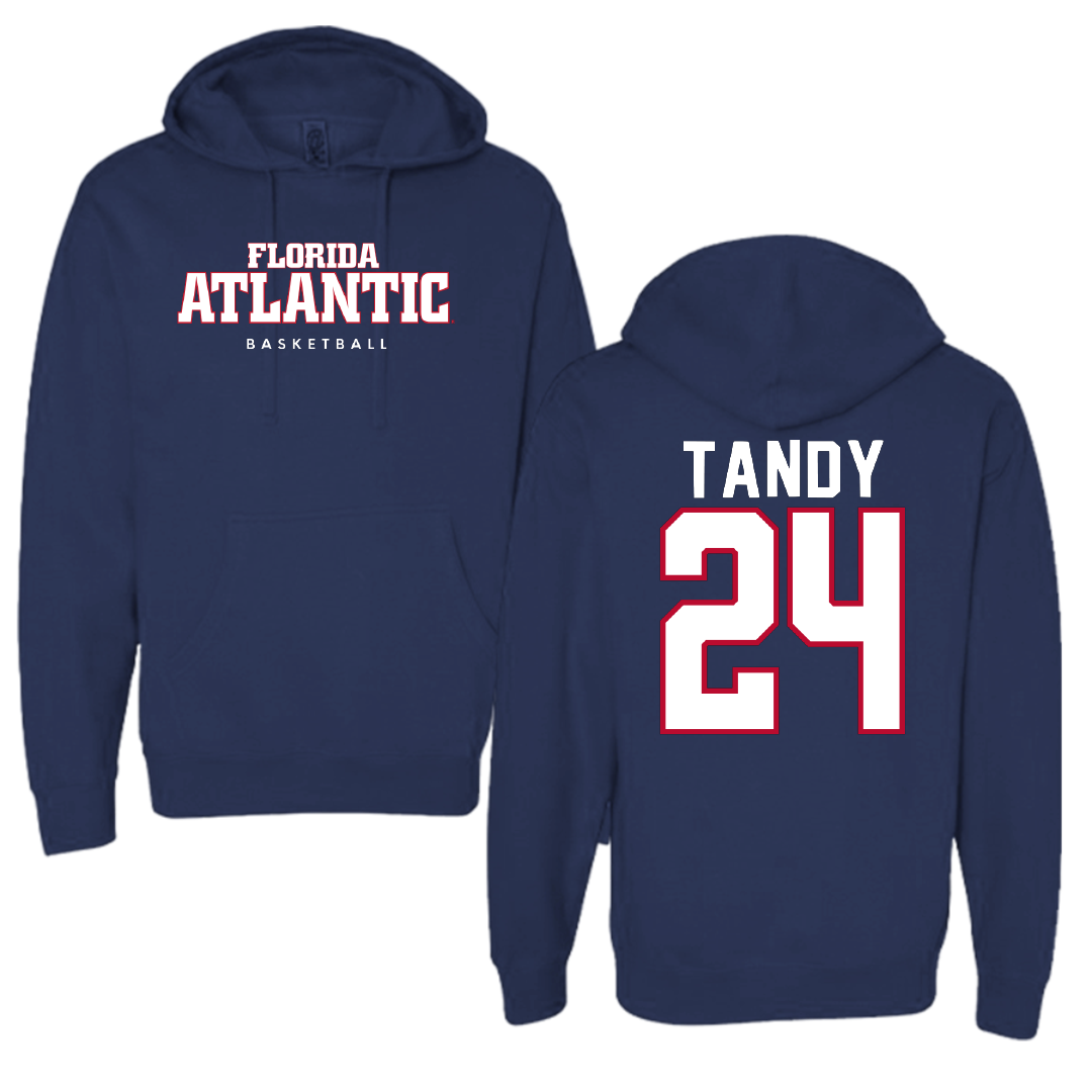 Florida Atlantic University Basketball Navy Block Hoodie - #24 Dekeyvan Tandy