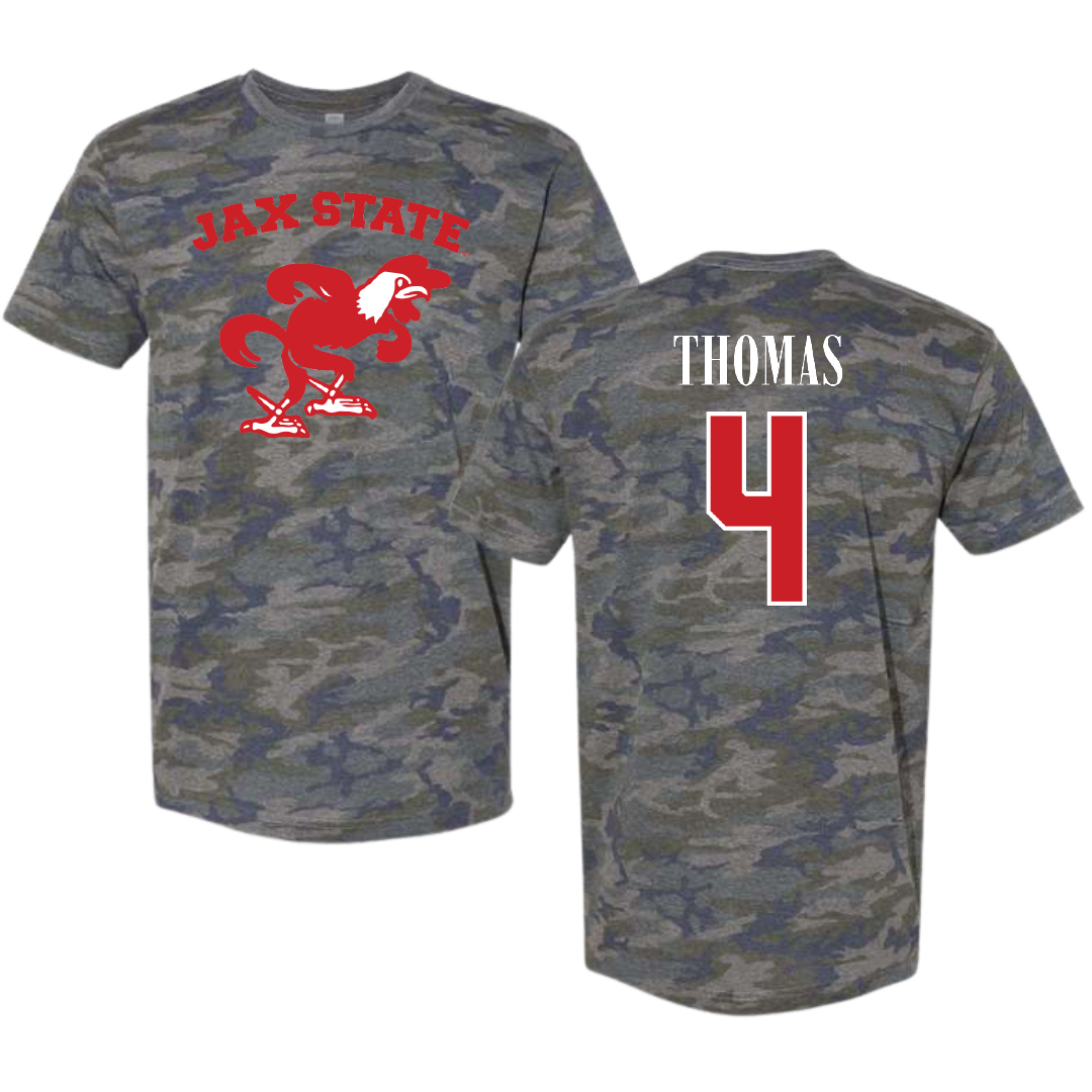 Jacksonville State University Baseball Vintage Camo Tee - #4 Kenskey Thomas