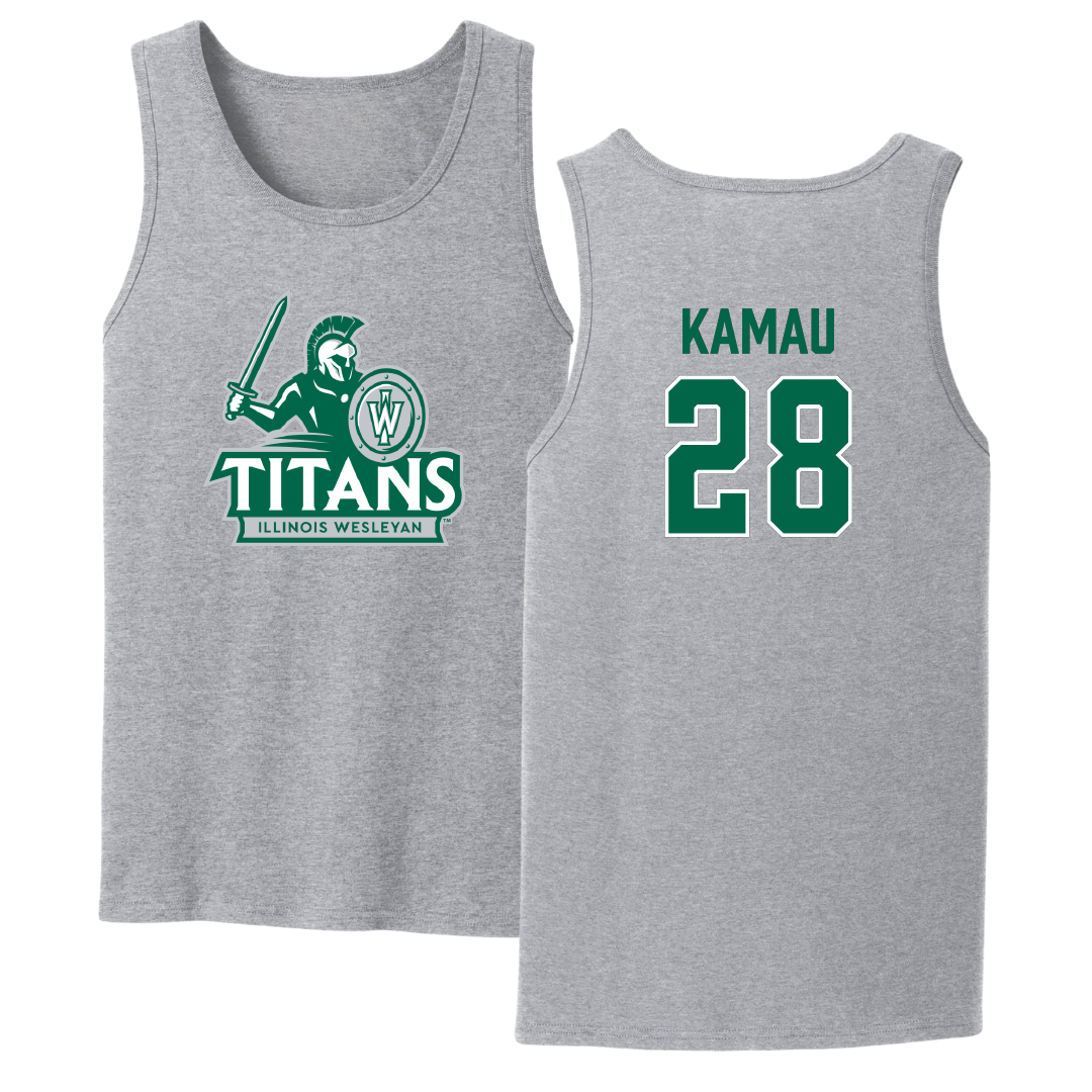 Illinois Wesleyan University Soccer Sport Gray Tank Top - #28 Kalabi Kamau