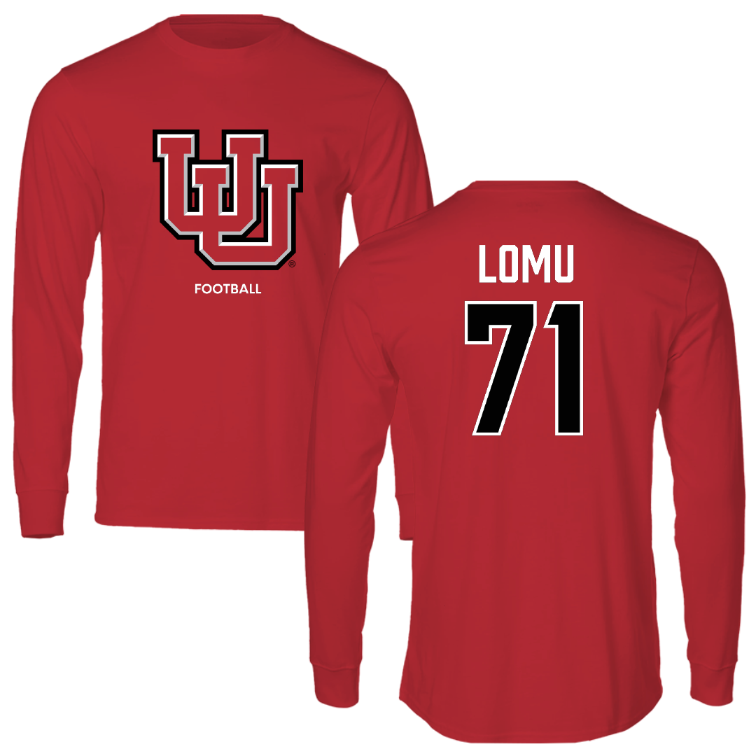 University of Utah Football Red Block Performance Long Sleeve - #71 Caleb Lomu