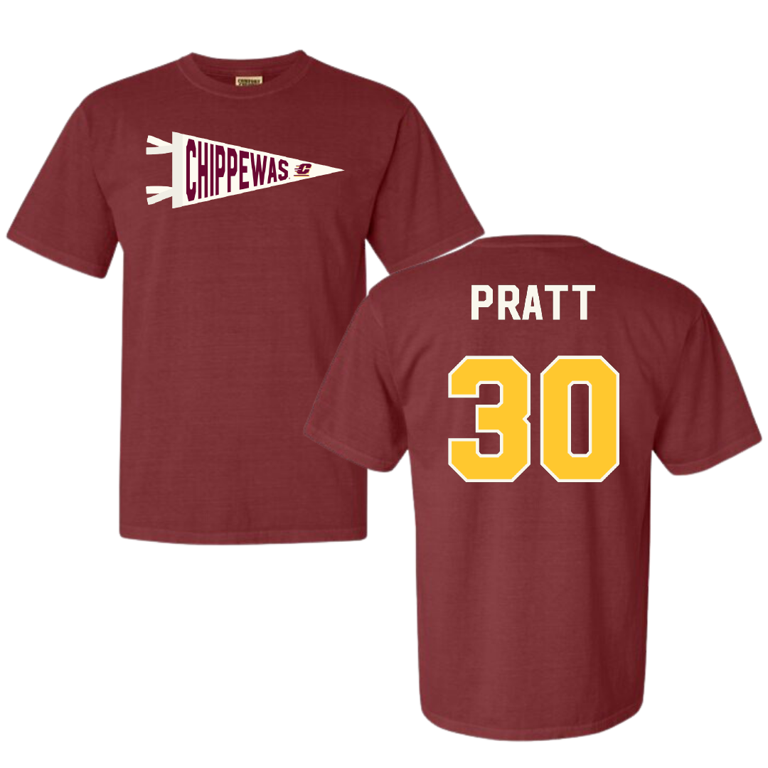 Central Michigan University Football Maroon Pennant Comfort Colors Tee - #30 Ben Pratt