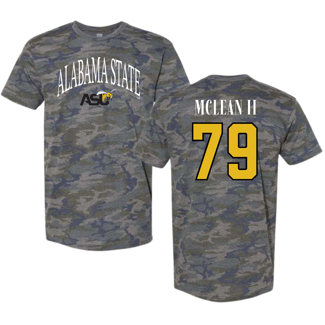 Alabama State University Football Vintage Camo Tee - #79 Phillip McLean II