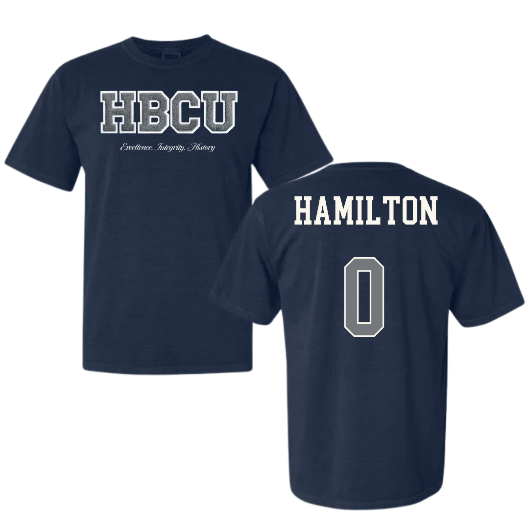 Jackson State University Soccer (W) Navy HBCU Varsity Comfort Colors Tee - #0 Jordan Hamilton