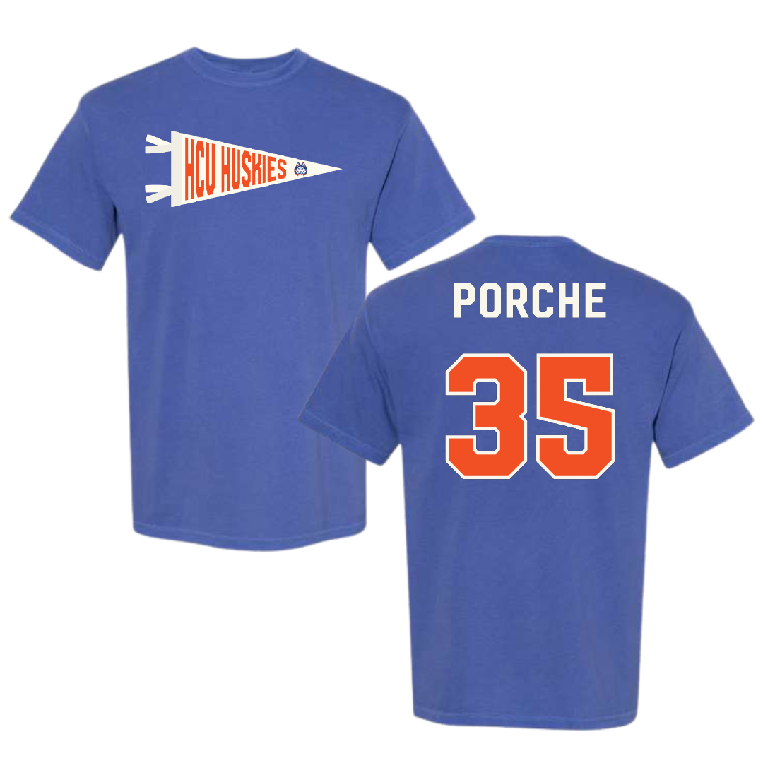 Houston Christian University Baseball Blue Pennant Comfort Colors Tee - #35 Ryan Porche