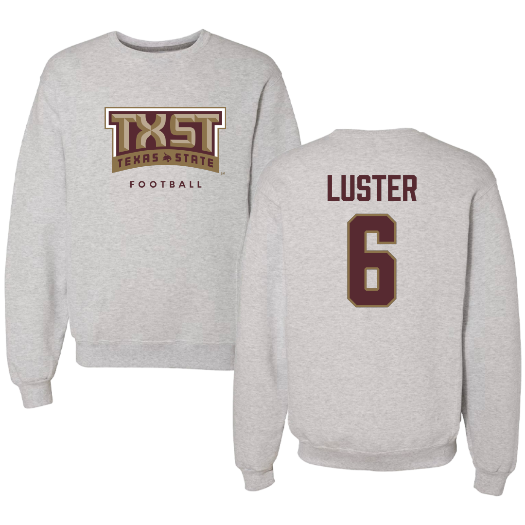Texas State University Football Gray Crewneck - #6 Keldric Luster