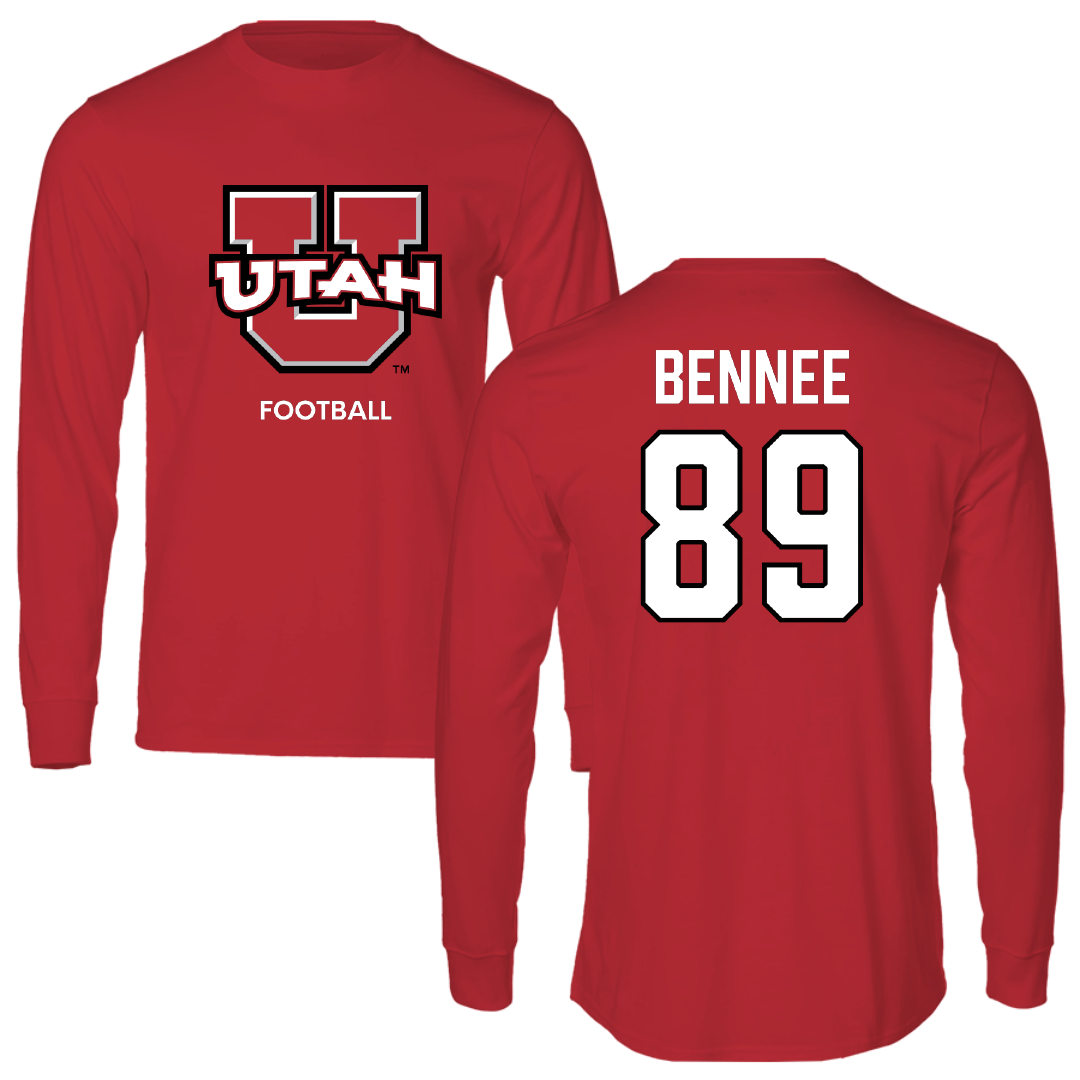 University of Utah Football Red Utes Performance Long Sleeve - #89 Noah Bennee