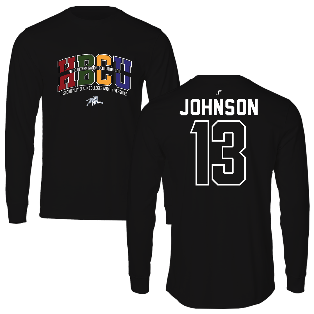 Jackson State University Football Black HBCU Performance Long Sleeve - #13 Brandon Johnson