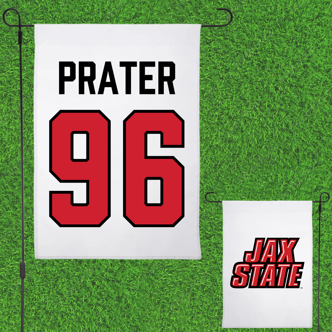 Jacksonville State University Football White Garden Flag - #96 Darrell Prater