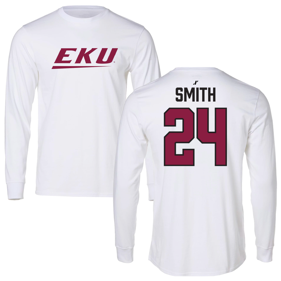 Eastern Kentucky University Football White Performance Long Sleeve - #24 Kaden Smith