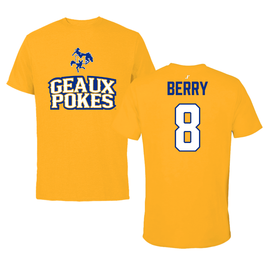 McNeese State University Basketball Gold General Tee - #8 Avari Berry