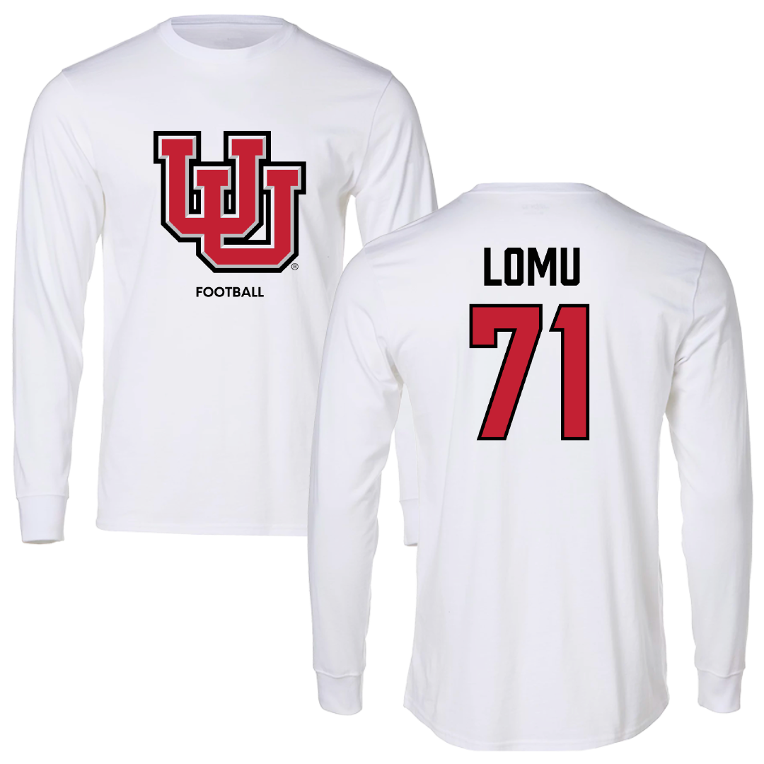 University of Utah Football White Block Performance Long Sleeve - #71 Caleb Lomu