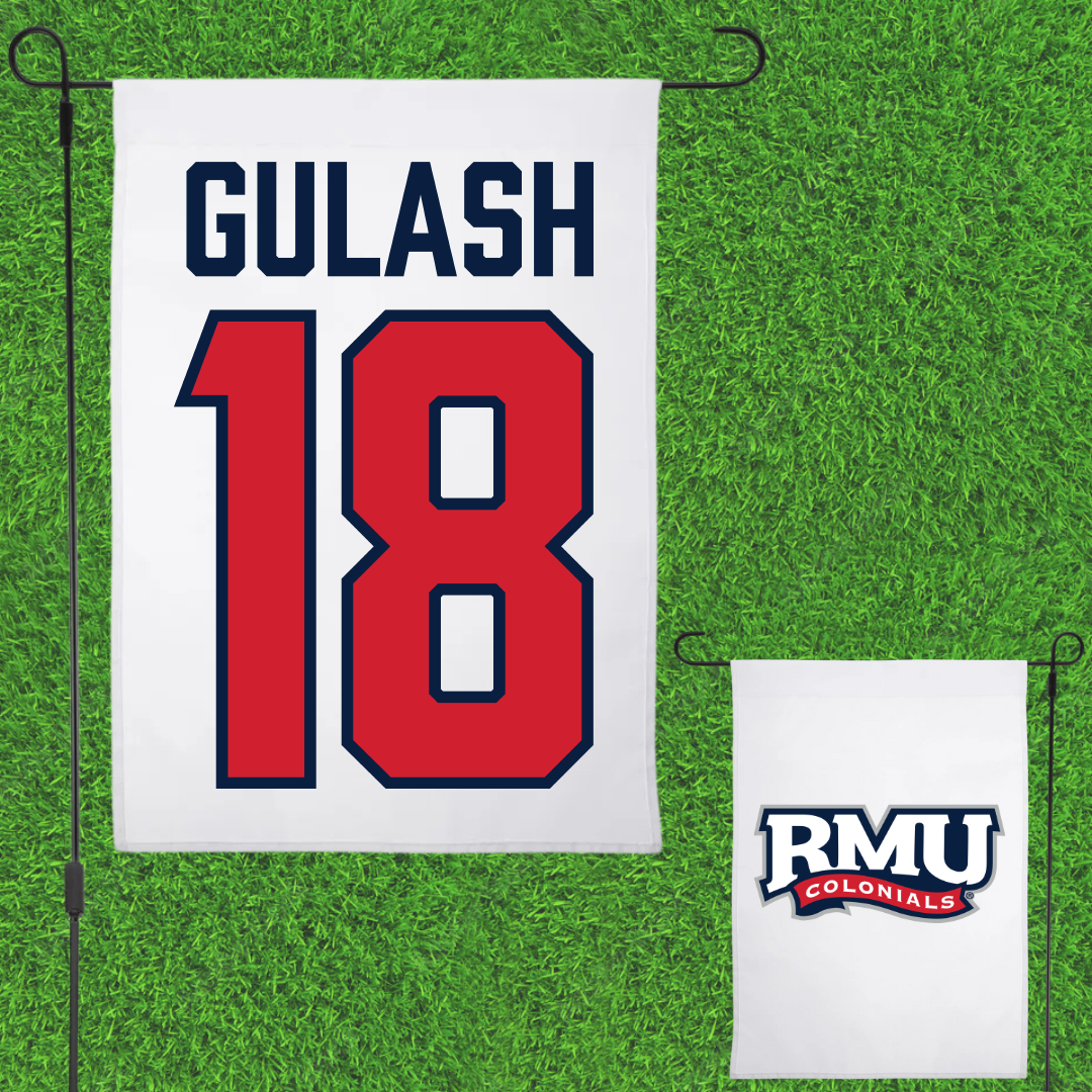 Robert Morris University Ice Hockey White Garden Flag - #18 Gavin Gulash