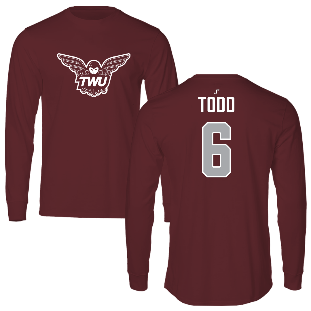 Texas Woman's University Softball Maroon Long Sleeve - #6 Riley Todd