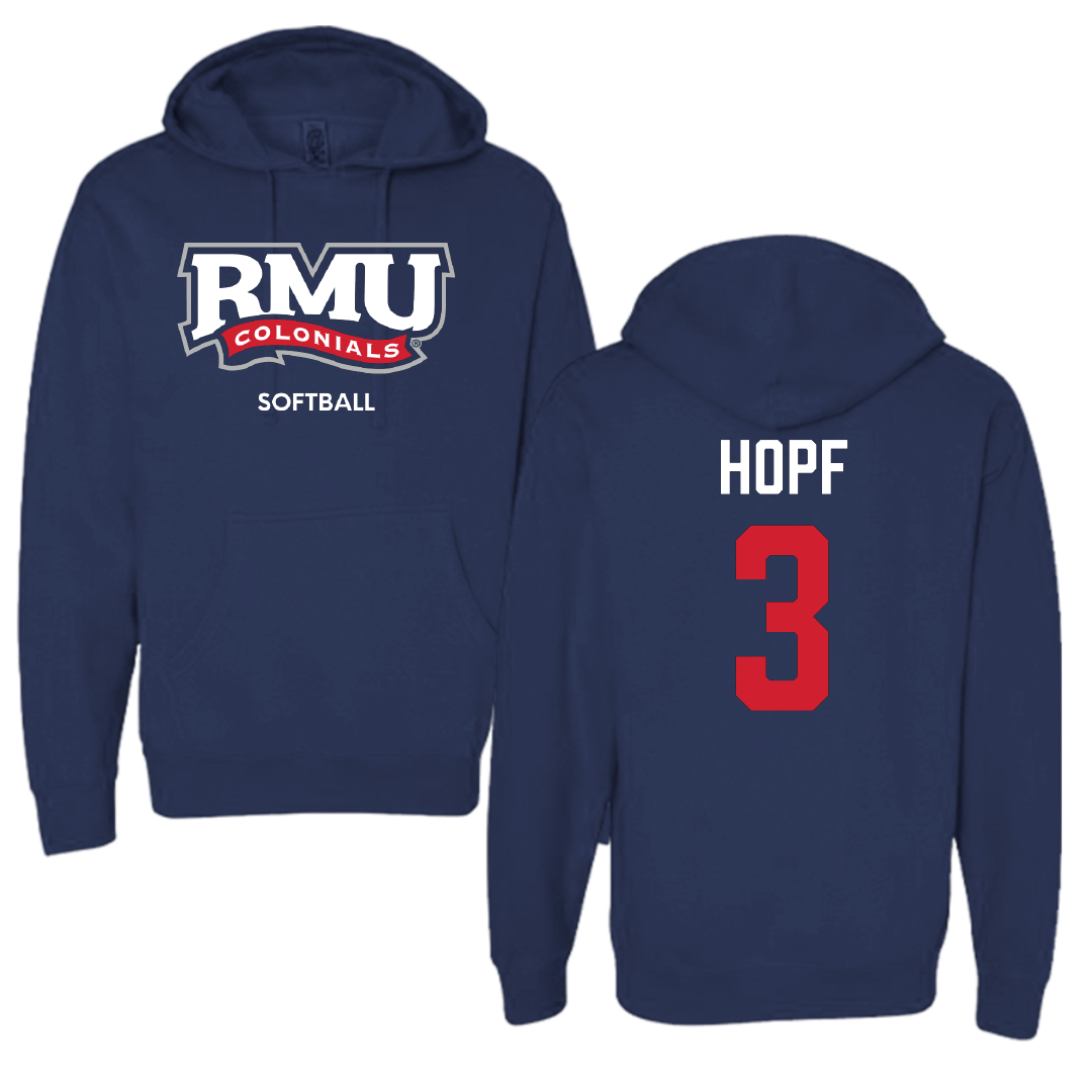 Robert Morris University Softball Navy Hoodie - #3 Kaylyn Hopf