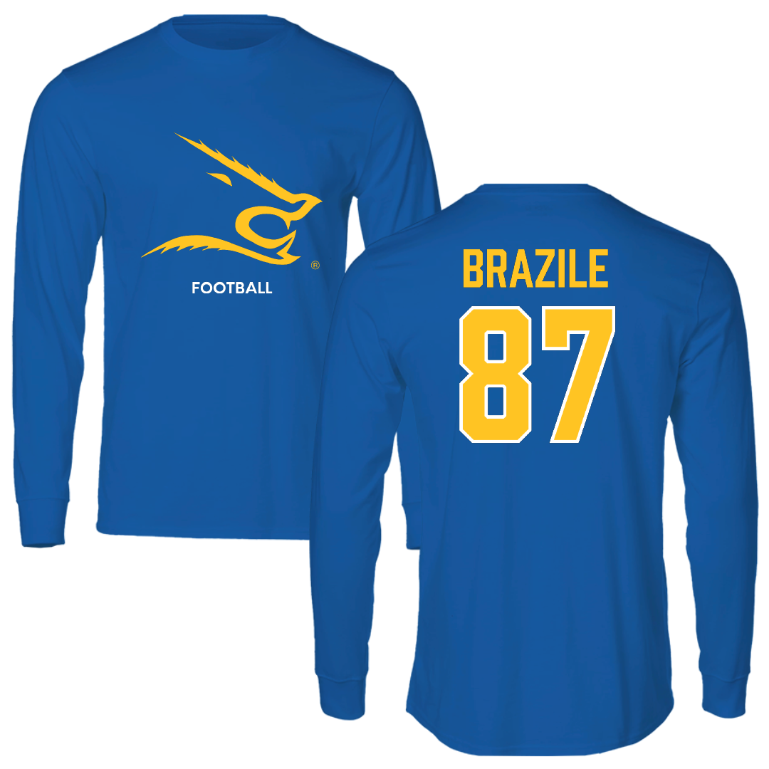 Texas A&M University-Kingsville Football Blue Performance Long Sleeve - #87 Vance Brazile