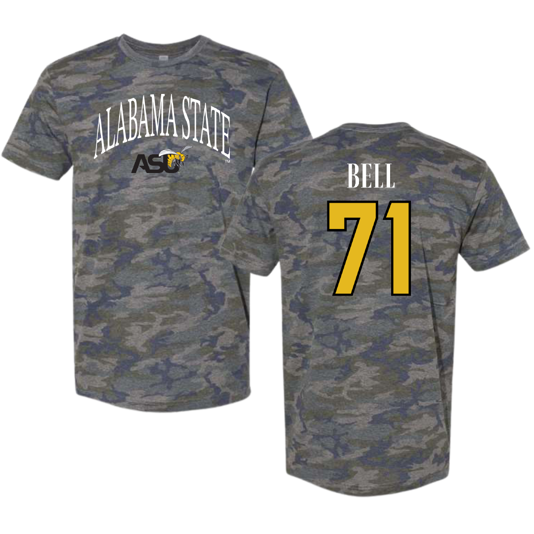 Alabama State University Football Vintage Camo Tee - #71 Kriston Bell