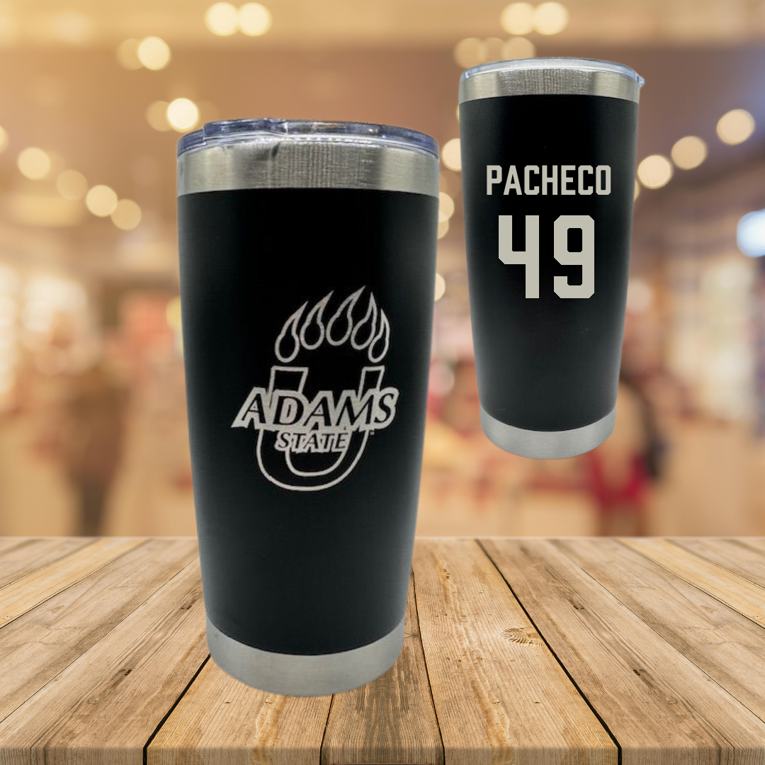 Adams State University Football Black Stainless Steel Tumbler - #49 Quinton Pacheco