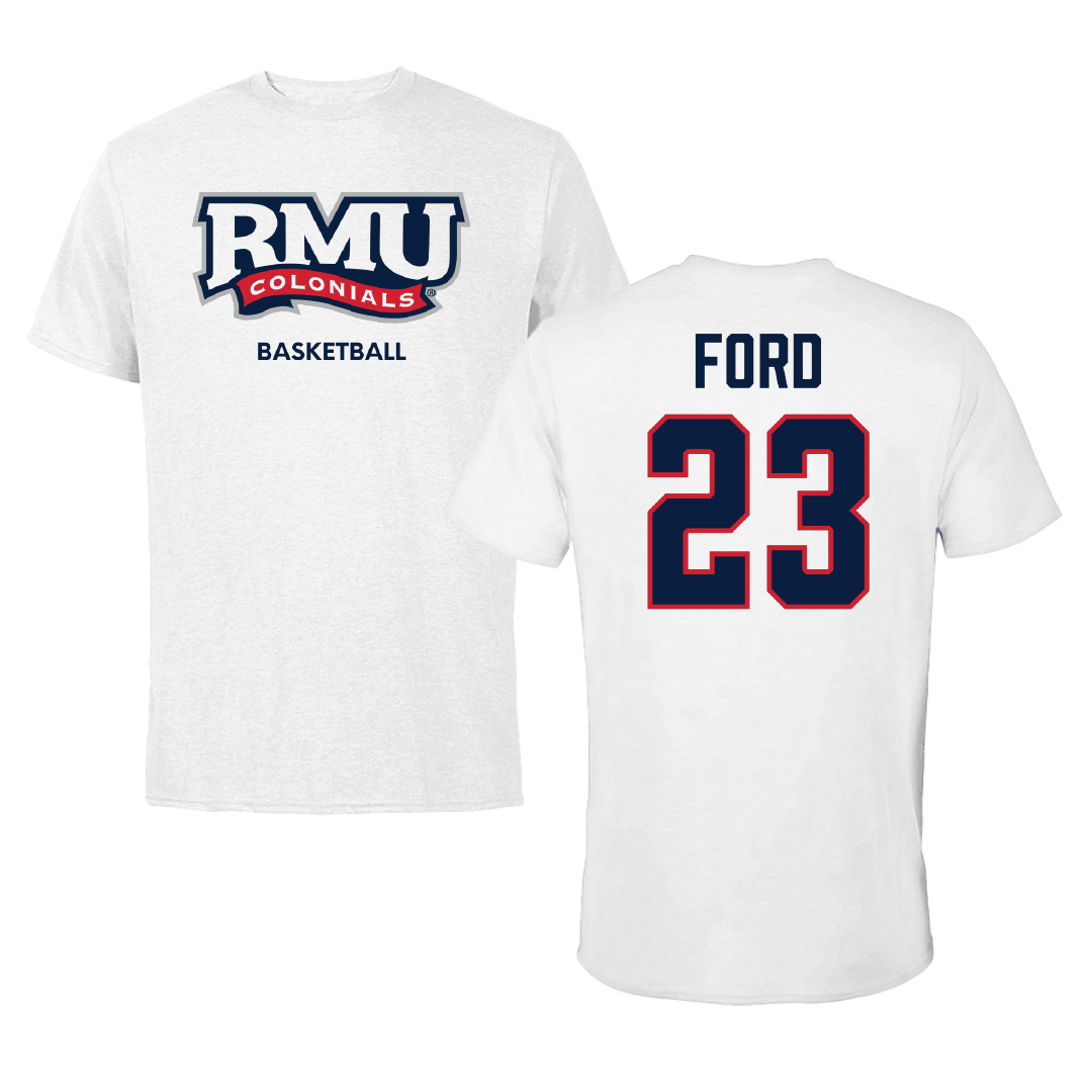 Robert Morris University Basketball (M) White Performance Tee - #23 Chris Ford