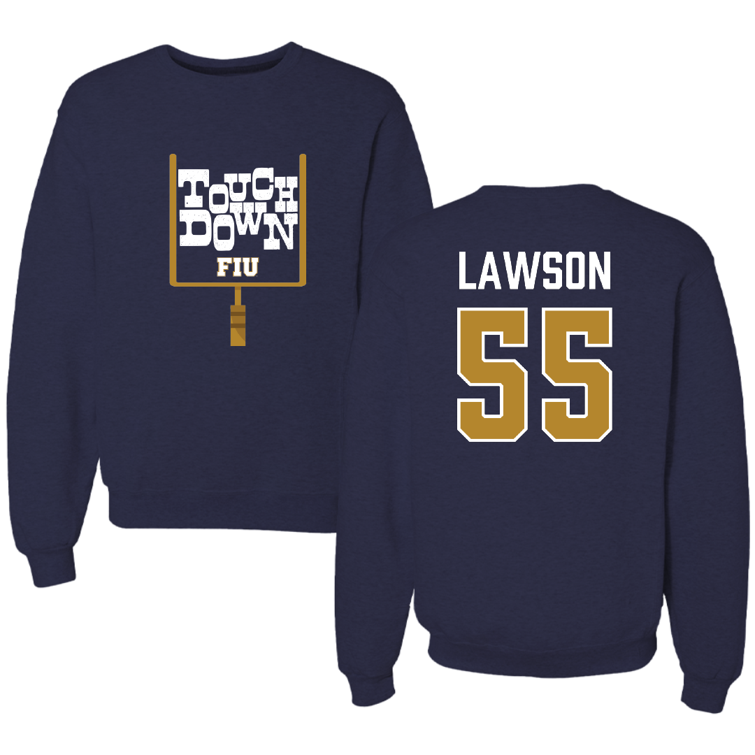 Florida International University Football Navy Touchdown Crewneck - #55 Wyatt Lawson