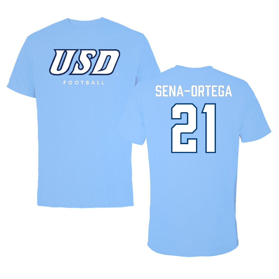 University of San Diego Football Carolina Blue Tee - #21 Trey Sena-Ortega