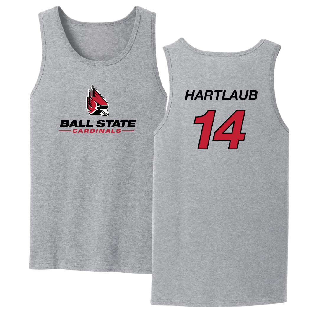 Ball State University Baseball Sport Gray Tank Top - #14 Jacob Hartlaub