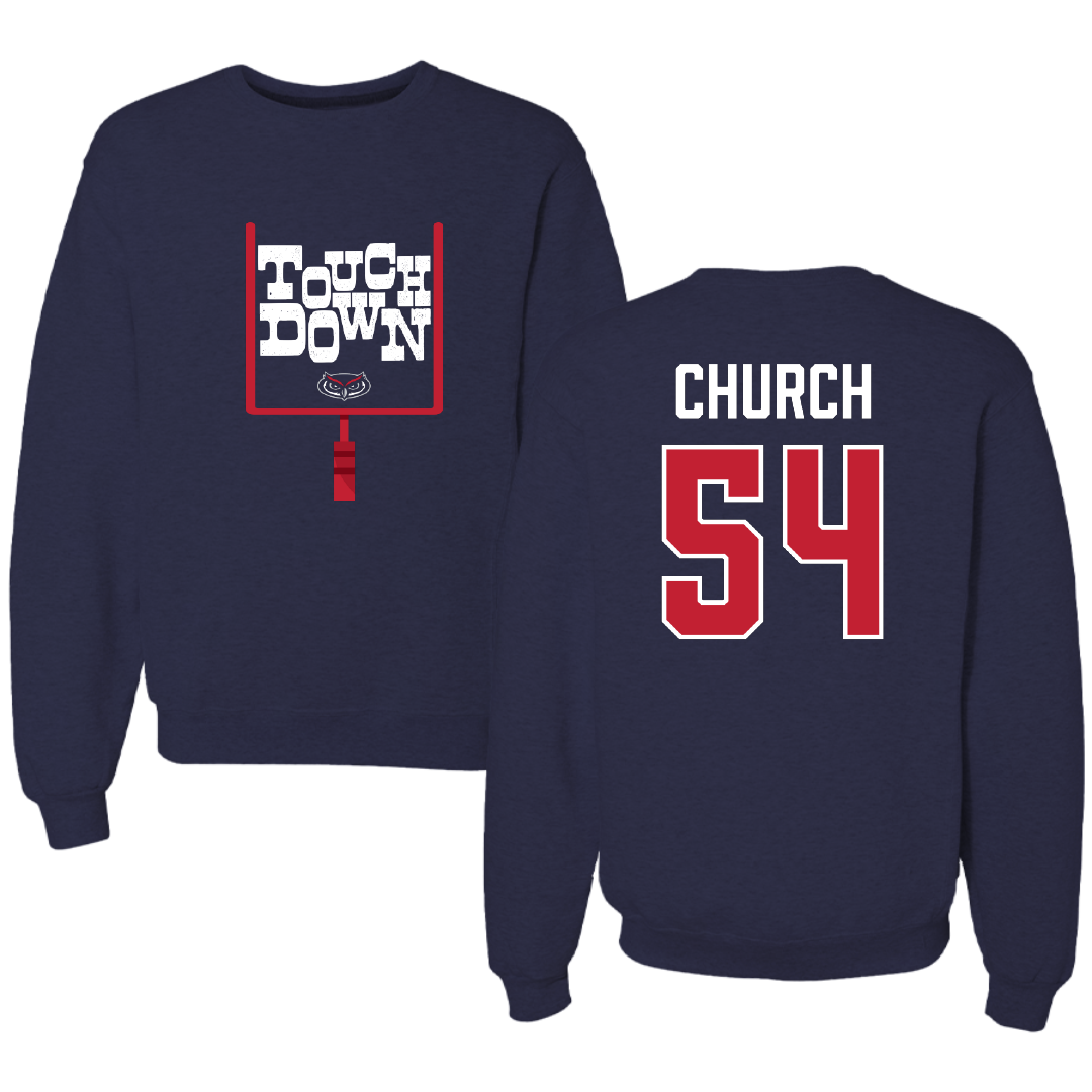 Florida Atlantic University Football Navy Touchdown Crewneck - #54 Jordan Church