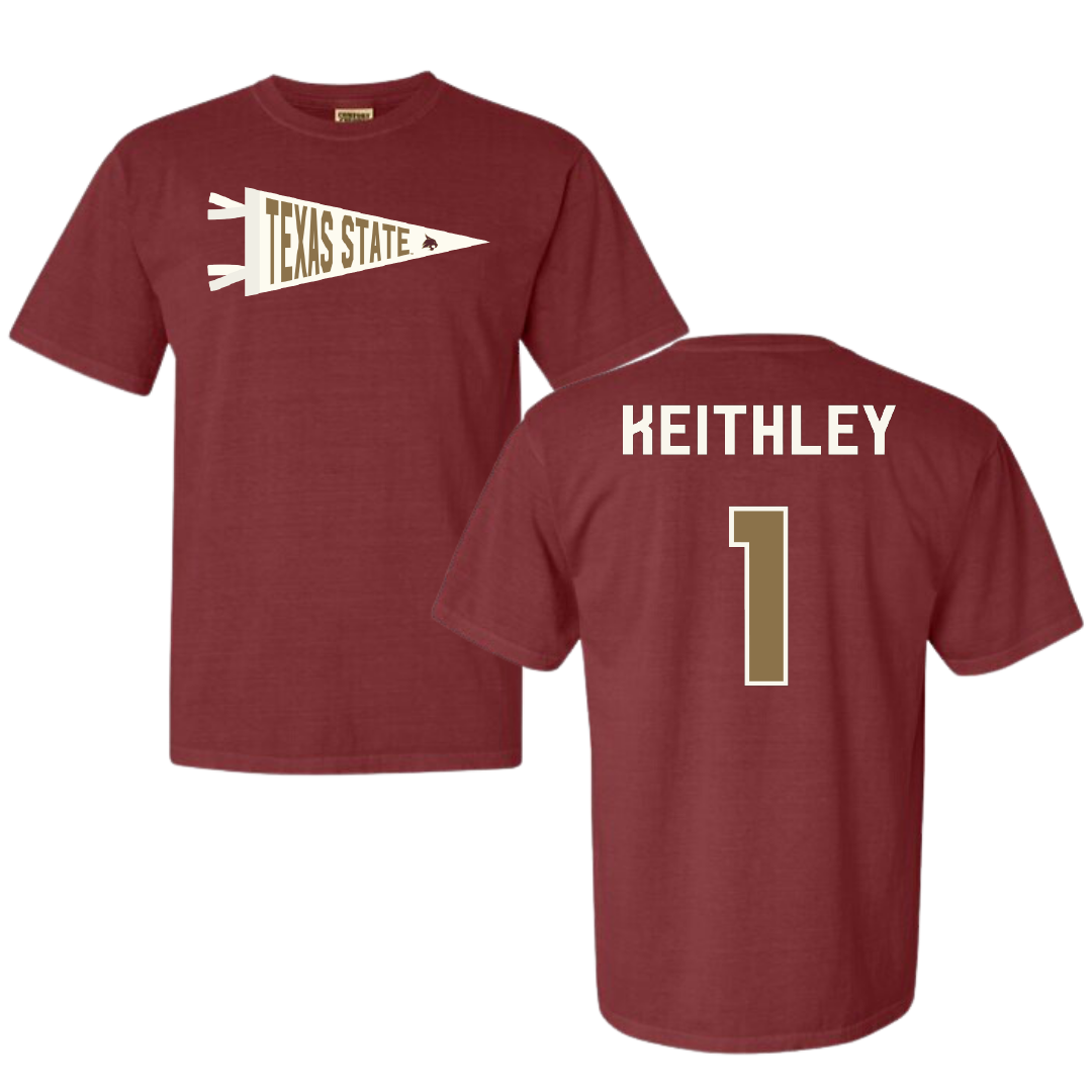 Texas State University Baseball Maroon Pennant Comfort Colors Tee - #1 Carson Keithley