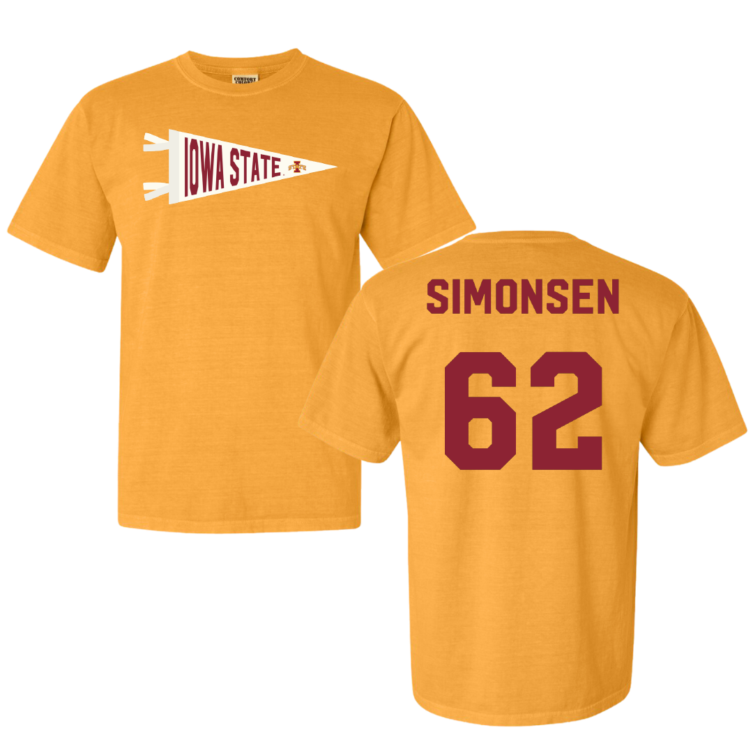Iowa State University Football Gold Pennant Comfort Colors Tee - #62 Braden Simonsen