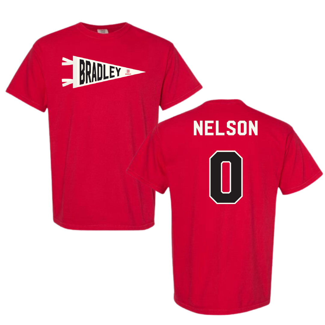 Bradley University Basketball Red Pennant Comfort Colors Tee - #0 Kaylen Nelson