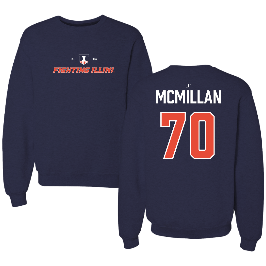 University of Illinois Football Navy General Crewneck - #70 Tyler McMillan