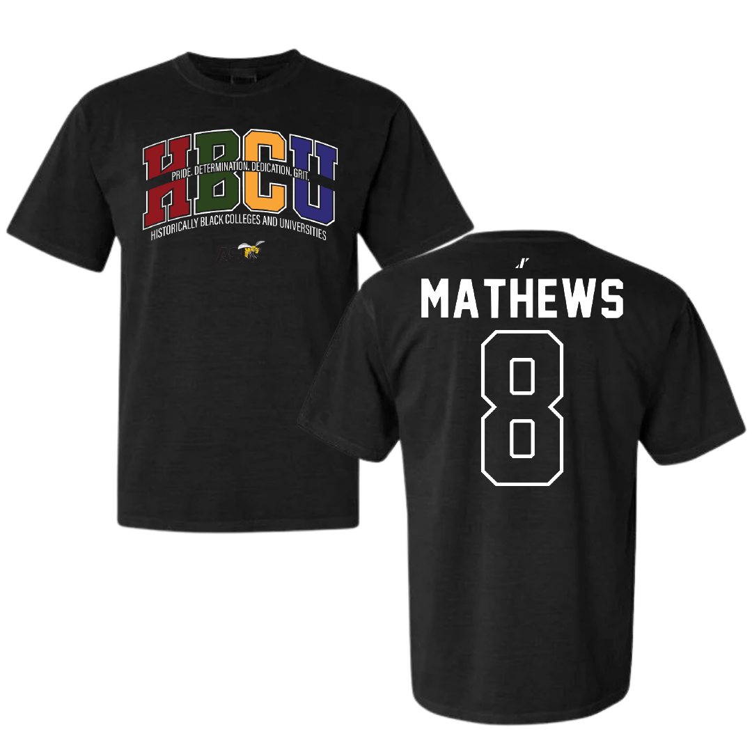 Alabama State University Soccer Black HBCU Comfort Colors Tee - #8 Erica Mathews