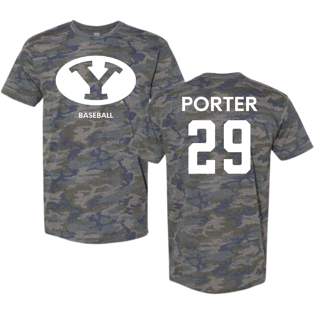 Brigham Young University Baseball Vintage Camo Tee - #29 Jake Porter