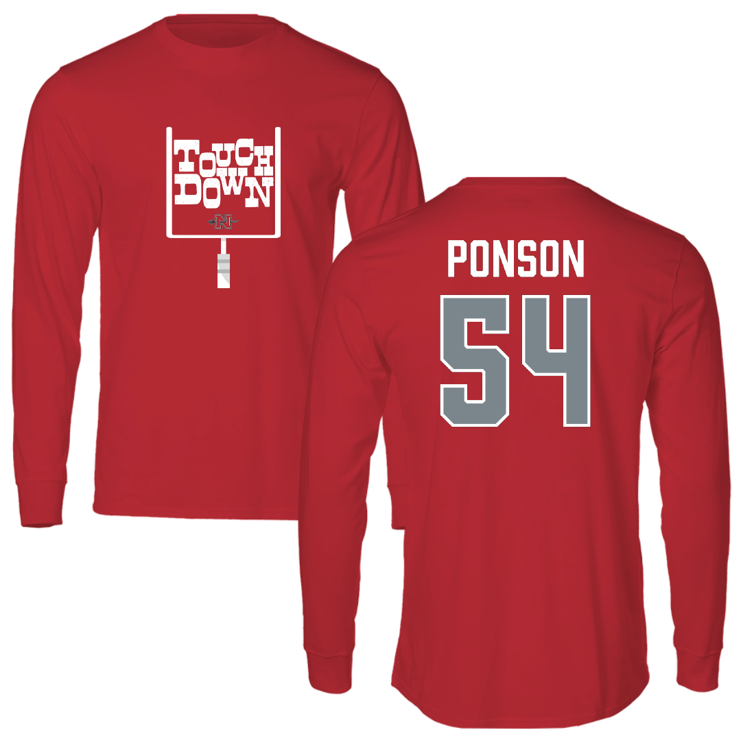 Nicholls State University Football Red Touchdown Performance Long Sleeve - #54 Aaron Ponson