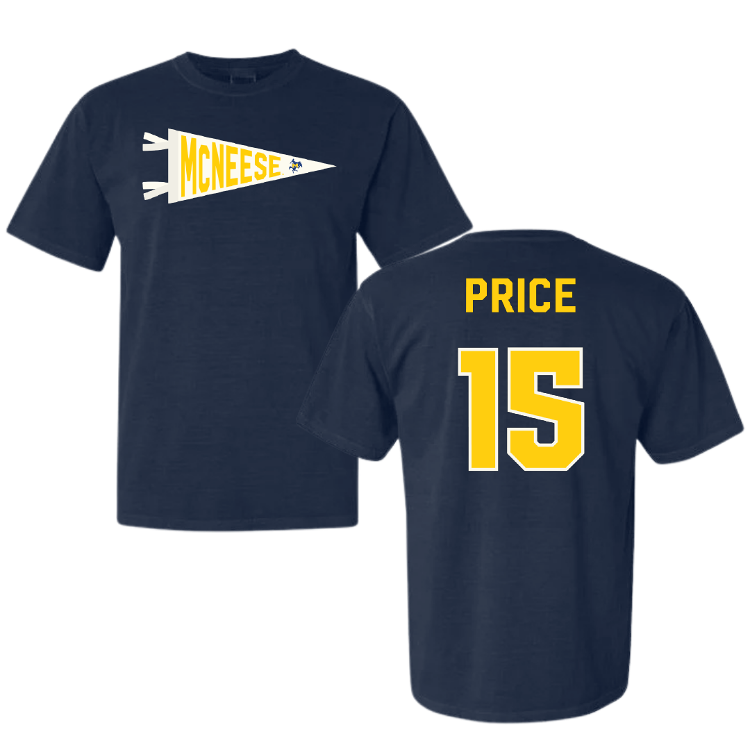 McNeese State University Football Navy Pennant Comfort Colors Tee - #15 Maurquel Price