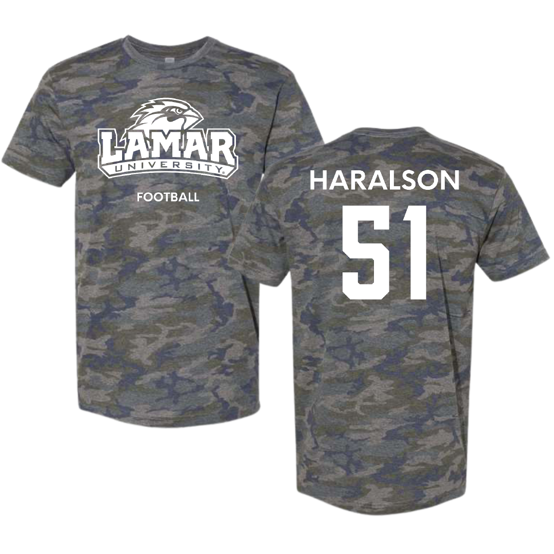 Lamar University Football Vintage Camo Tee - #51 Alex Haralson