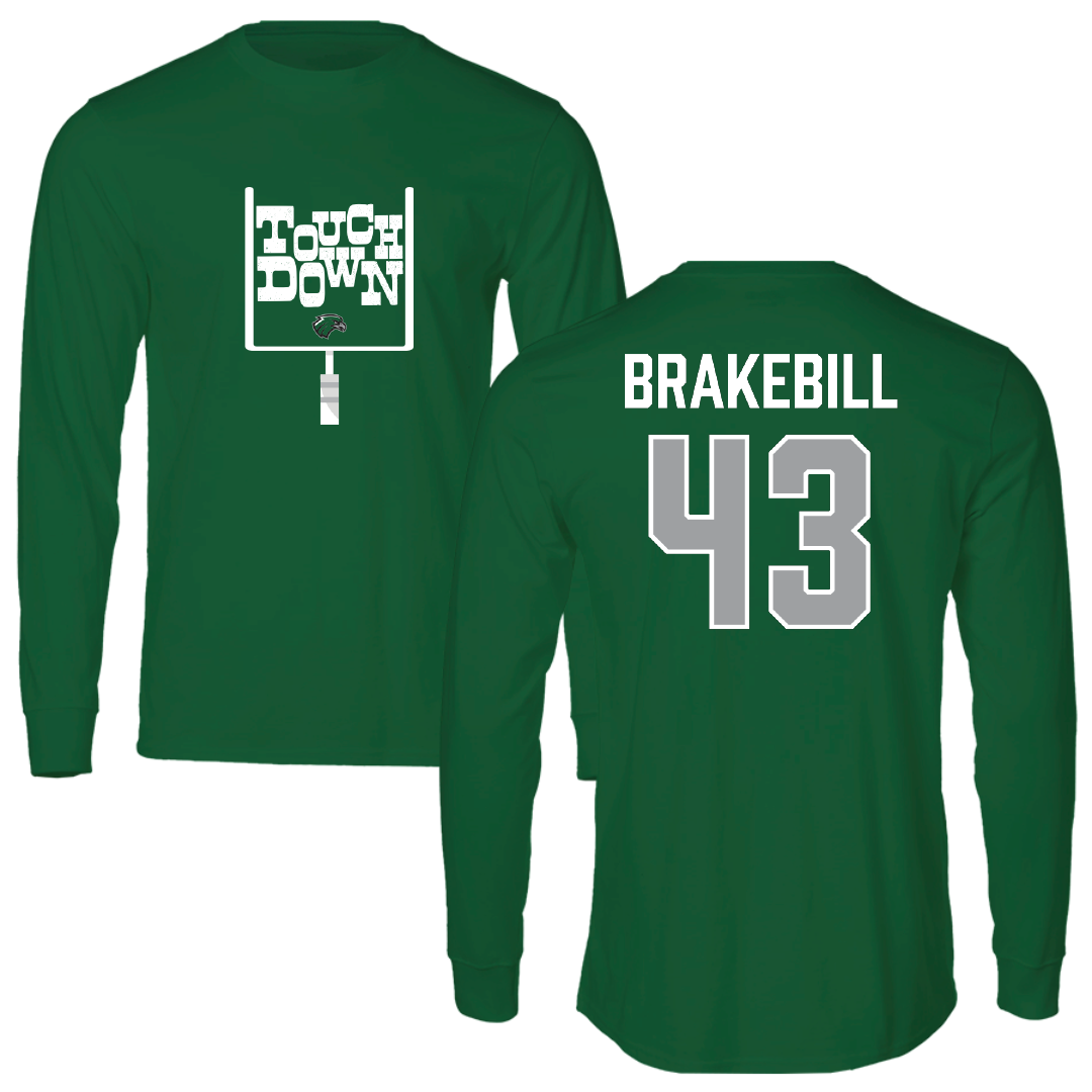 Northeastern State University Football Green Touchdown Performance Long Sleeve - #43 Kale Brakebill